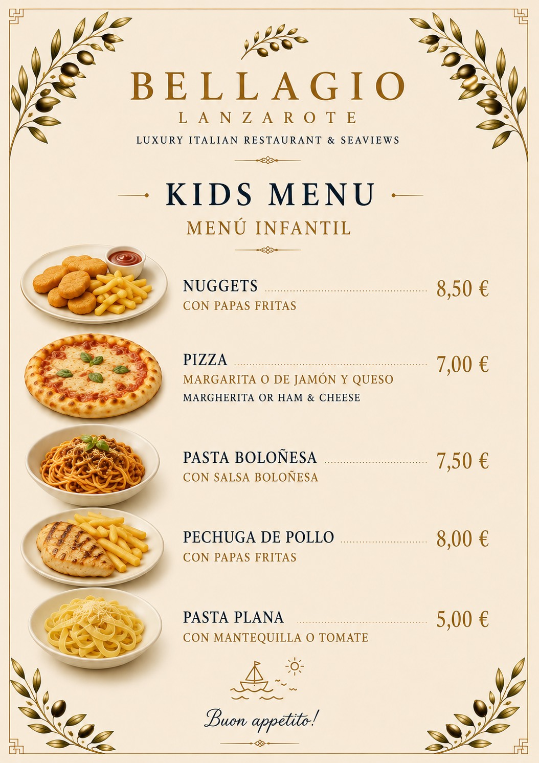 Bellagio Lanzarote — Menú Infantil